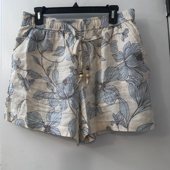 Cynthia Rowley L Floral Linen Shorts Beaded Drawstring Pockets Summer Lightweigh - Picture 2 of 9